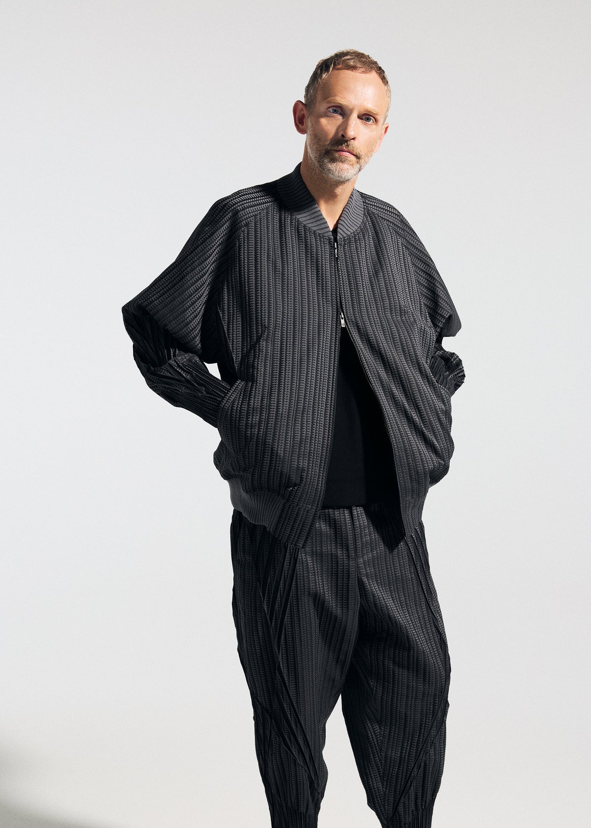 A model wears the A-POC ABLE ISSEY MIYAKE TYPE S 001 1 jacket.