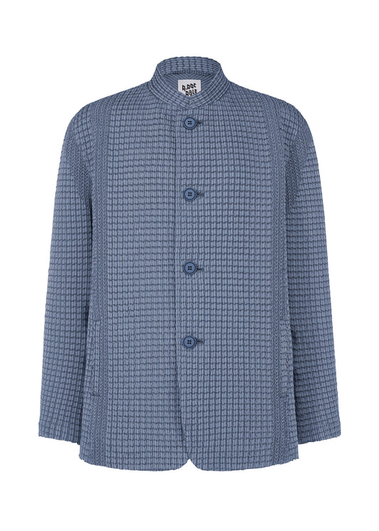 A product shot of the A-POC ABLE ISSEY MIYAKE TYPE-O 014 jacket in steel blue.