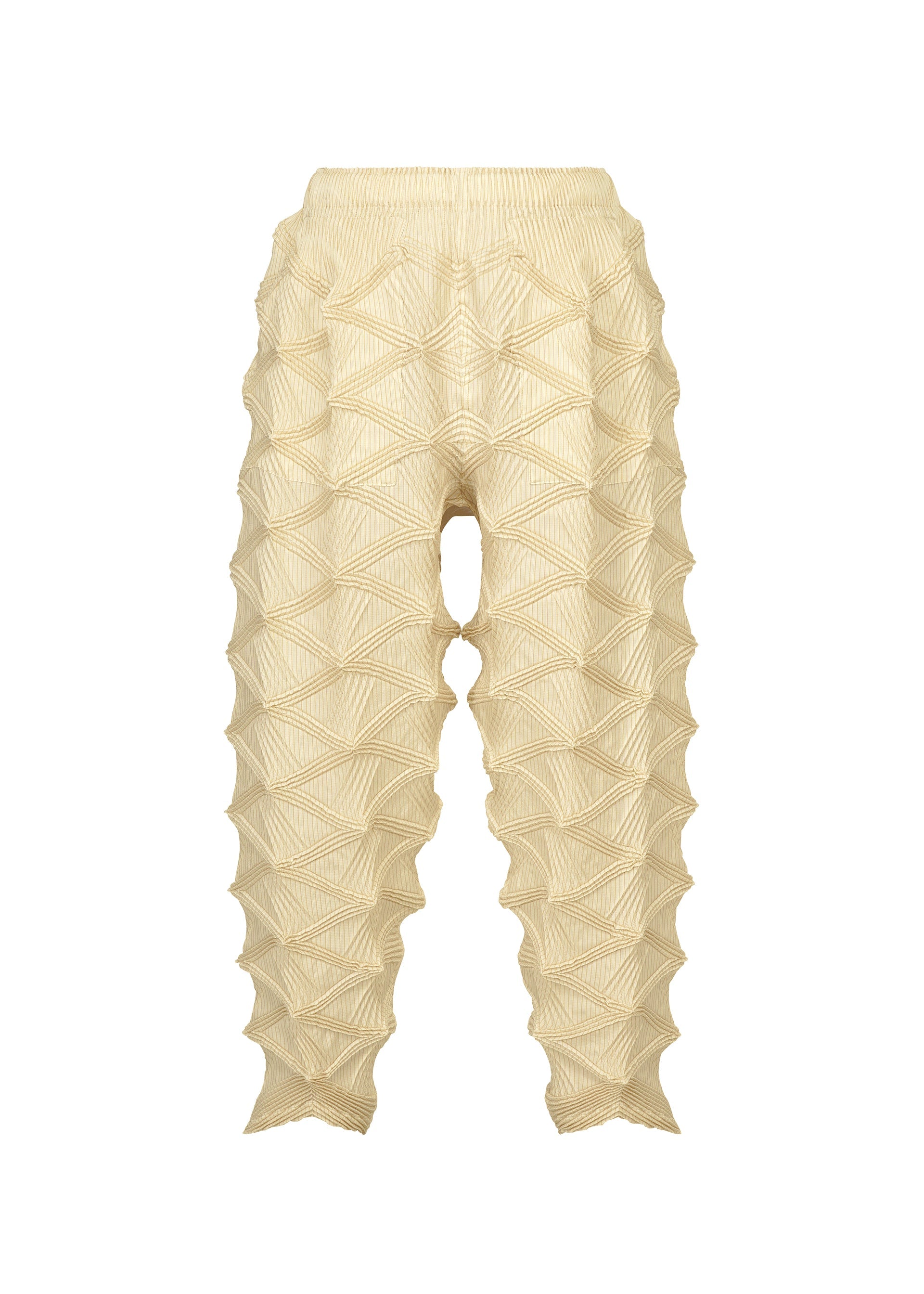 A product shot of the A-POC ABLE ISSEY MIYAKE TYPE-O 023 trousers in ivory-hued.