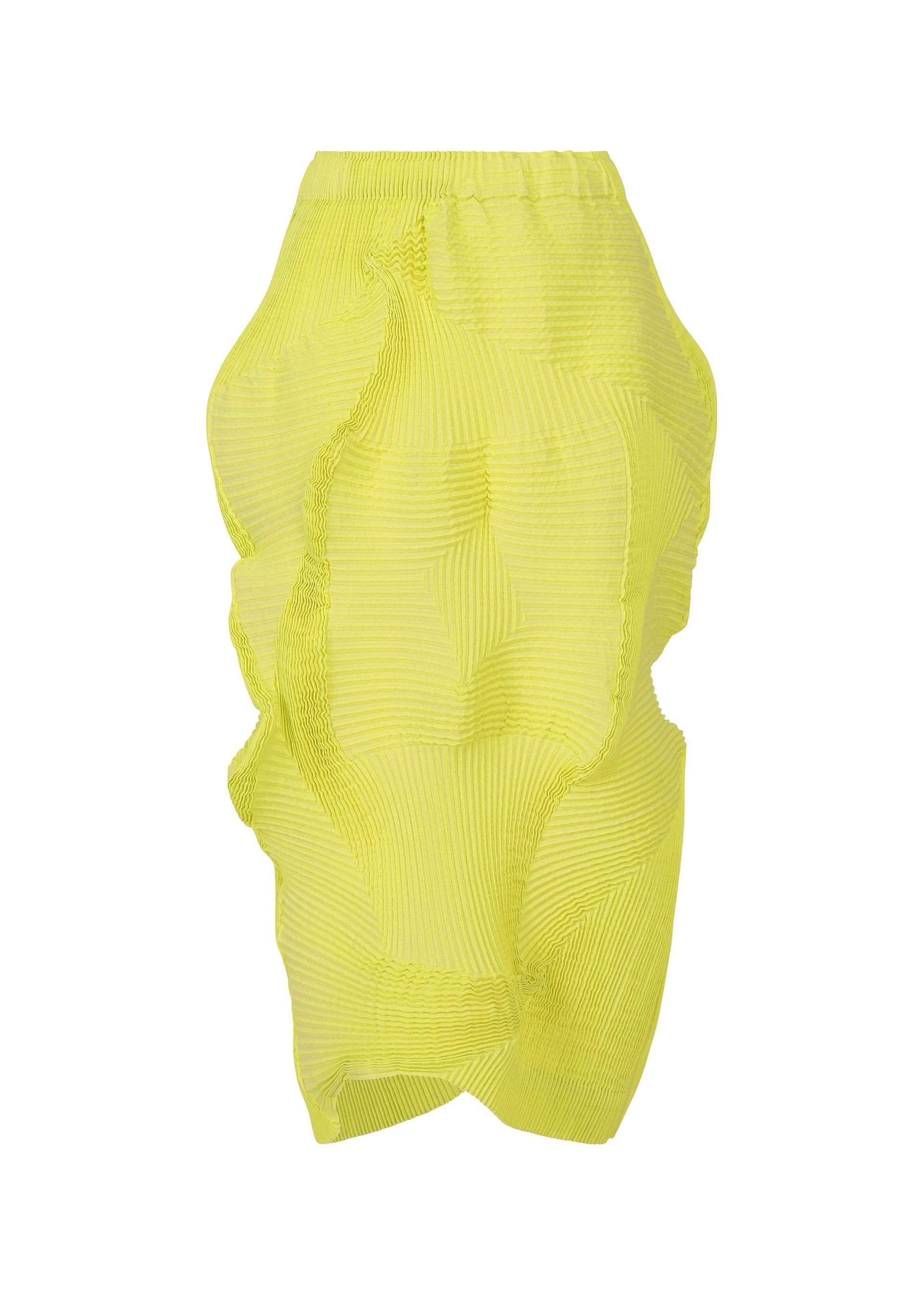 A product shot of the A-POC ABLE ISSEY MIYAKE TYPE-O 022 skirt in lime green.