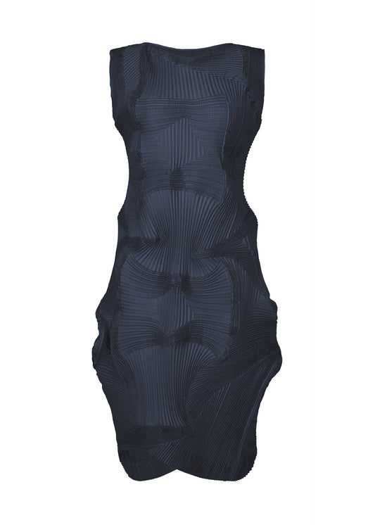 A product shot of the A-POC ABLE ISSEY MIYAKE TYPE O 003 dress in navy (75).