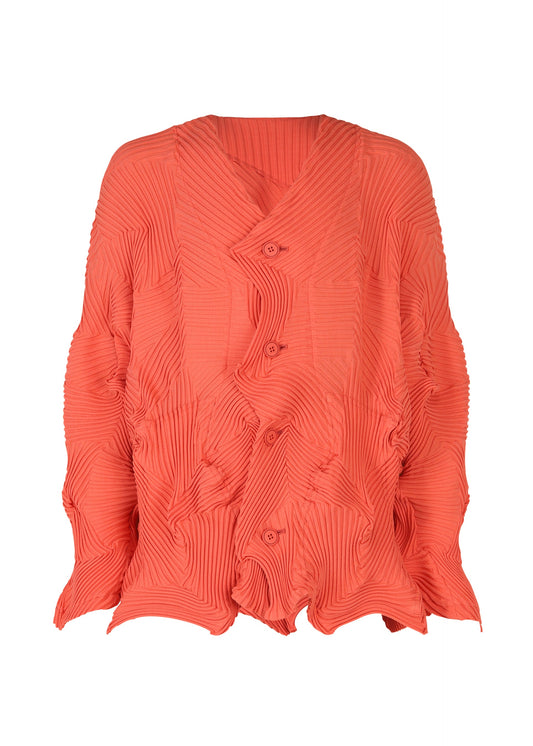 A product shot of the A-POC ABLE ISSEY MIYAKE TYPE P 003 1 cardigan in salmon red (25).