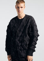 A model wears the A-POC ABLE ISSEY MIYAKE TYPE-O 023 type-o-023-cardigan-black.