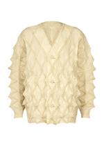 A product shot of the A-POC ABLE ISSEY MIYAKE TYPE-O 023 cardigan in ivory-hued.
