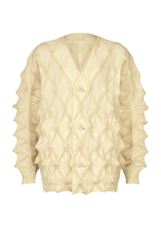 A product shot of the A-POC ABLE ISSEY MIYAKE TYPE-O 023 cardigan in ivory-hued.