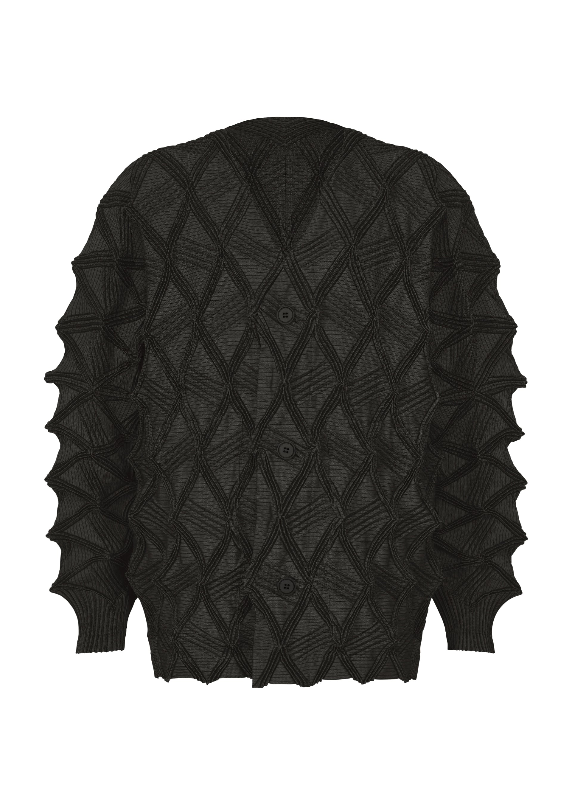 A product shot of the A-POC ABLE ISSEY MIYAKE TYPE-O 023 cardigan in black.