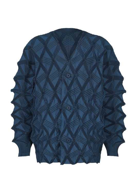 A product shot of the A-POC ABLE ISSEY MIYAKE TYPE-O 023 cardigan in dark blue.