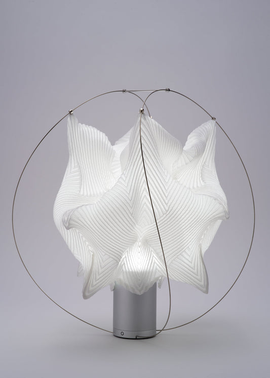 A detail shot of the A-POC ABLE ISSEY MIYAKE TYPE XIII Atelier Oï project lamp.