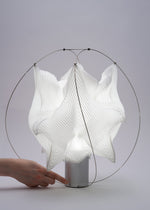 A detail shot of the A-POC ABLE ISSEY MIYAKE TYPE XIII Atelier Oï project lamp.