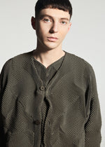 A model wears the A-POC ABLE ISSEY MIYAKE TYPE-O 010-1 type-o-010-1-cardigan-khaki.