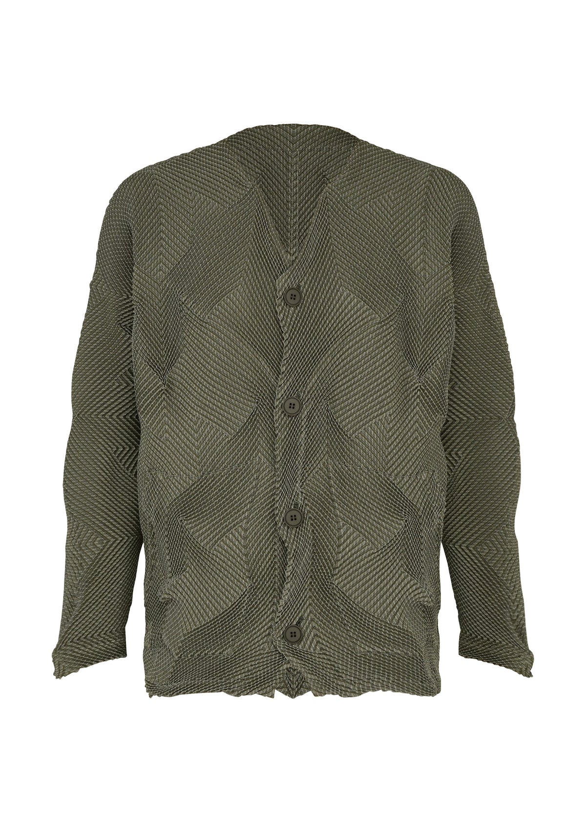 A product shot of the A-POC ABLE ISSEY MIYAKE TYPE-O 010-1 cardigan in khaki.
