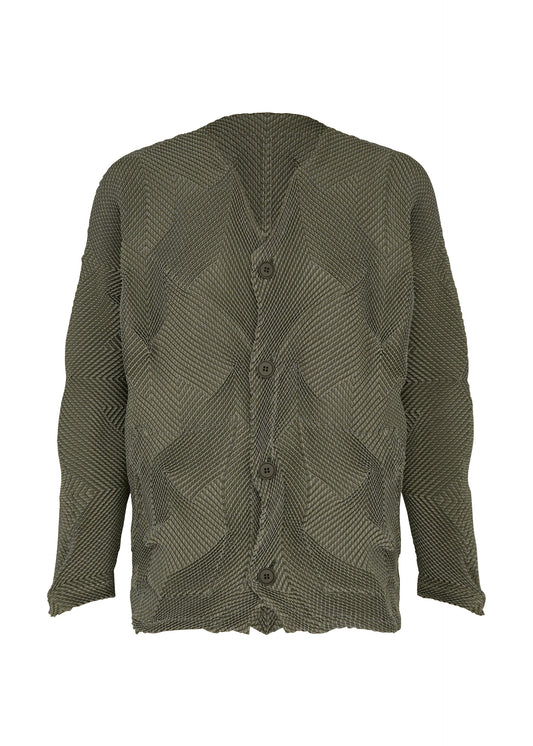 A product shot of the A-POC ABLE ISSEY MIYAKE TYPE-O 010-1 cardigan in khaki.