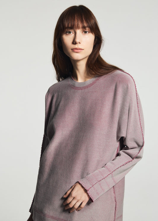 A model wears the A-POC ABLE ISSEY MIYAKE TYPE-A 001-1 type-a-001-1-top-orange-hued.
