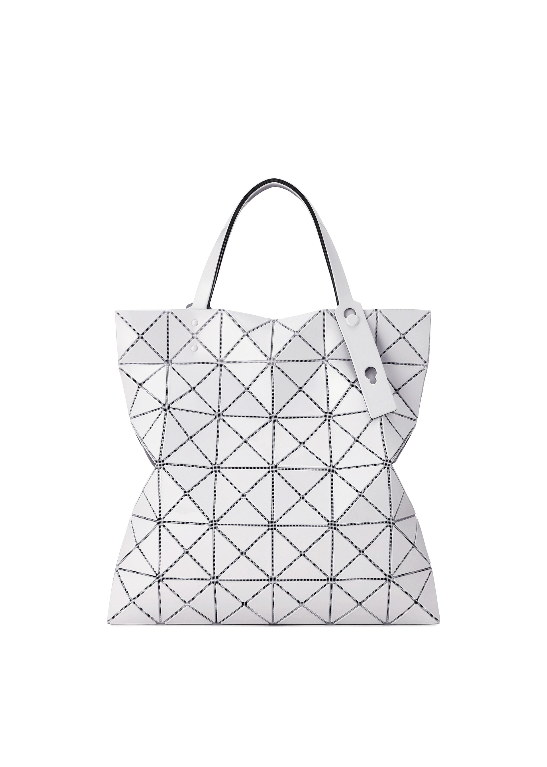 A product shot of the BAO BAO ISSEY MIYAKE LUCENT ONE TONE tote in light grey (11).