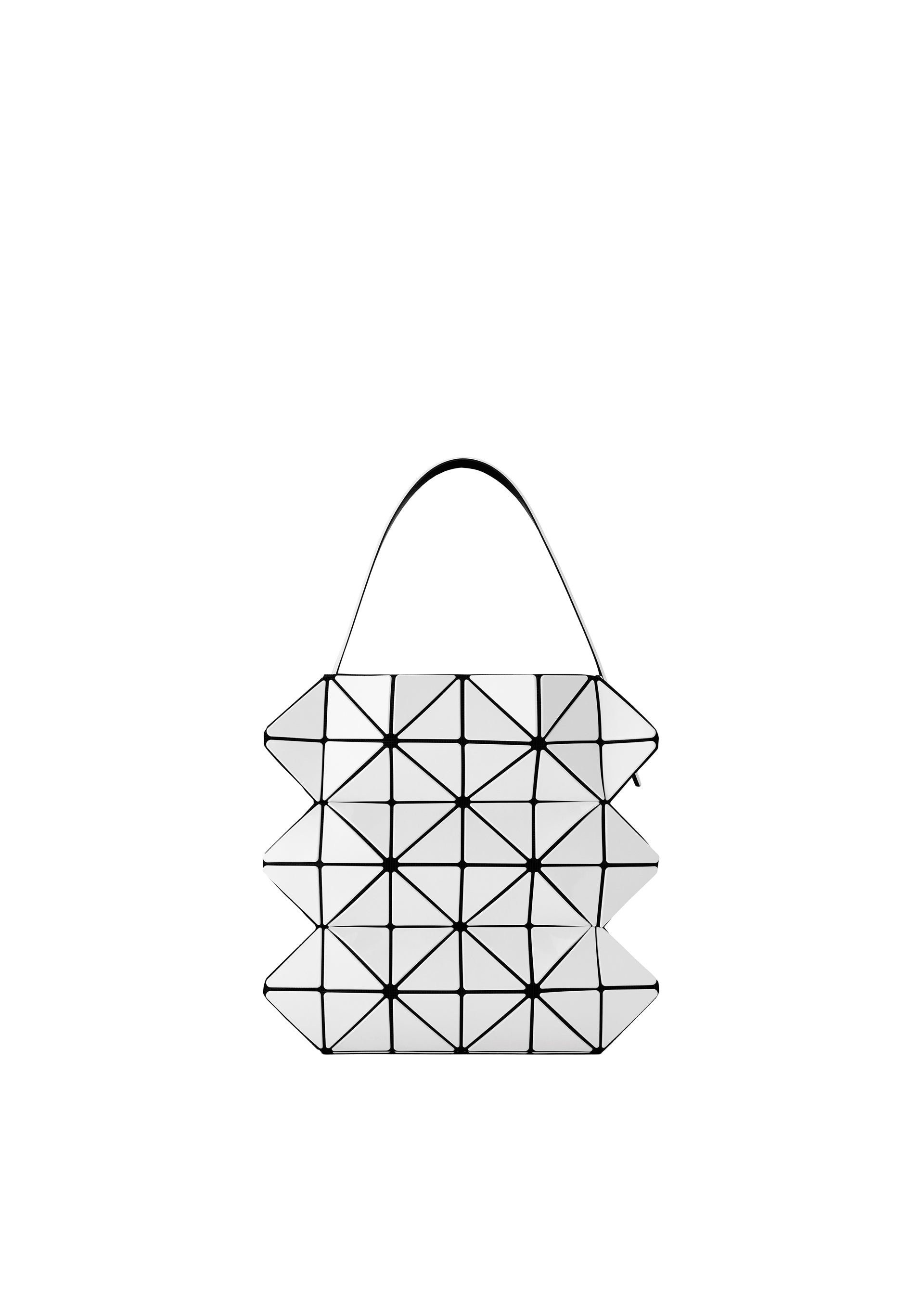 A product shot of the BAO BAO ISSEY MIYAKE BEYOND hand bag in greyish white (08).