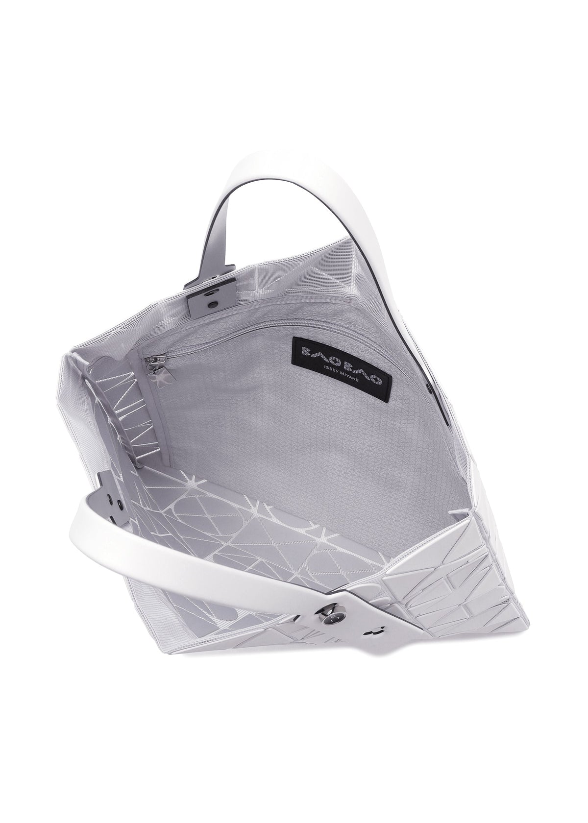 A detail shot of the BAO BAO ISSEY MIYAKE FONT tote.
