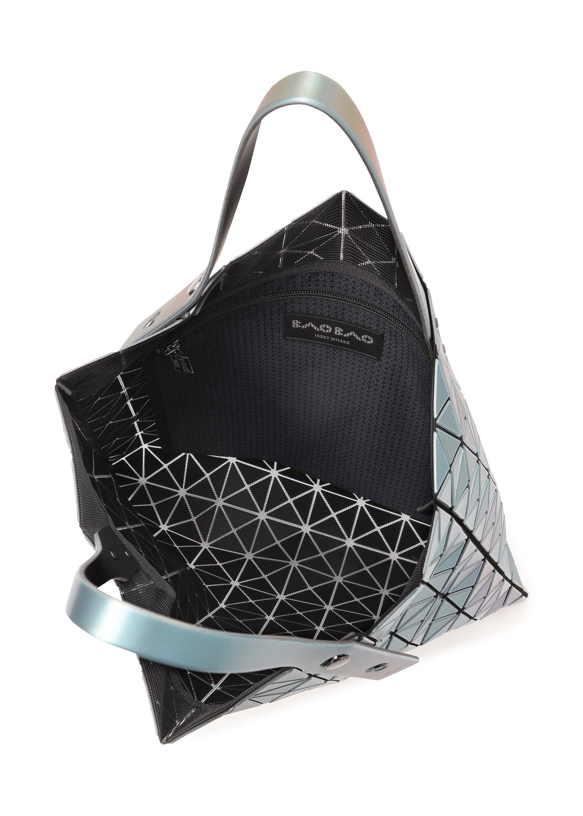 A detail shot of the BAO BAO ISSEY MIYAKE ILLUSION tote.