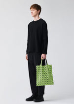 A model wears the BAO BAO ISSEY MIYAKE PRISM FROST tote.