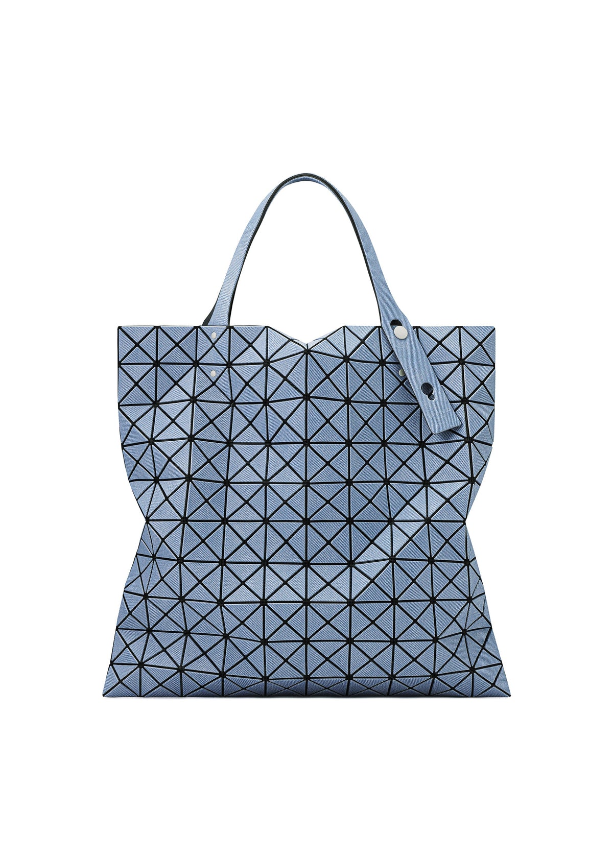 A product shot of the BAO BAO ISSEY MIYAKE PRISM DENIM tote in blue.