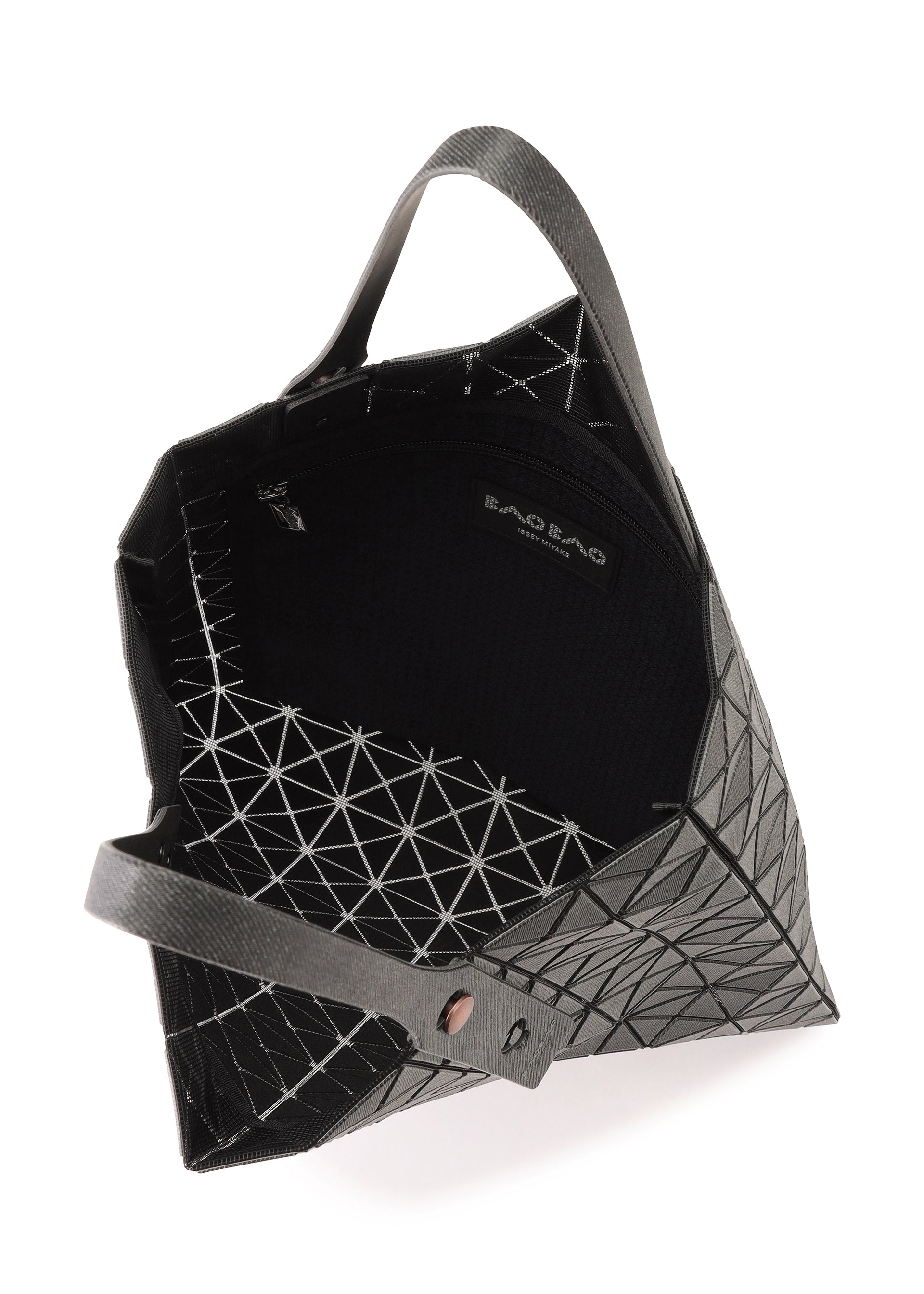 A detail shot of the BAO BAO ISSEY MIYAKE PRISM DENIM tote.