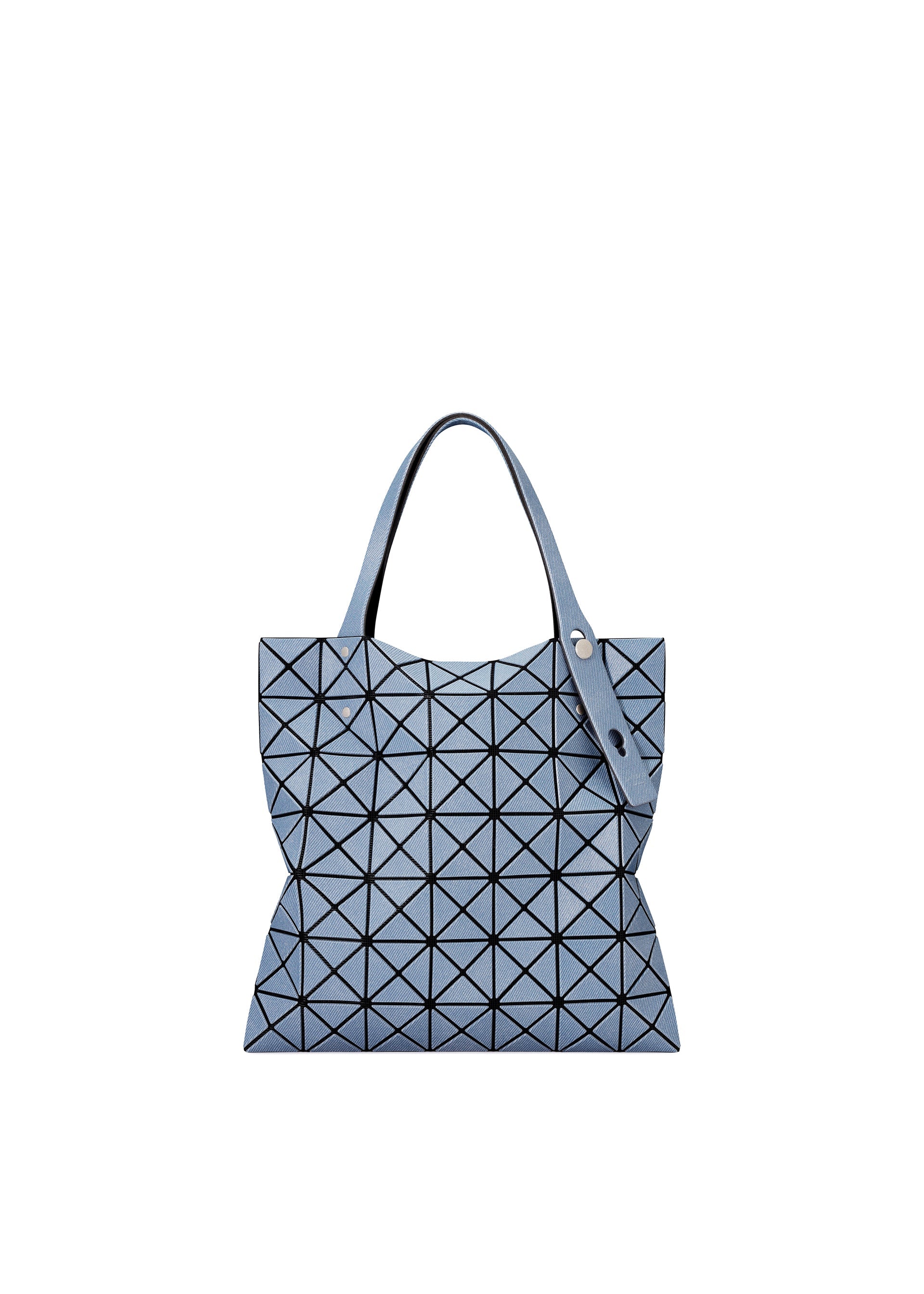A product shot of the BAO BAO ISSEY MIYAKE PRISM DENIM tote in blue.