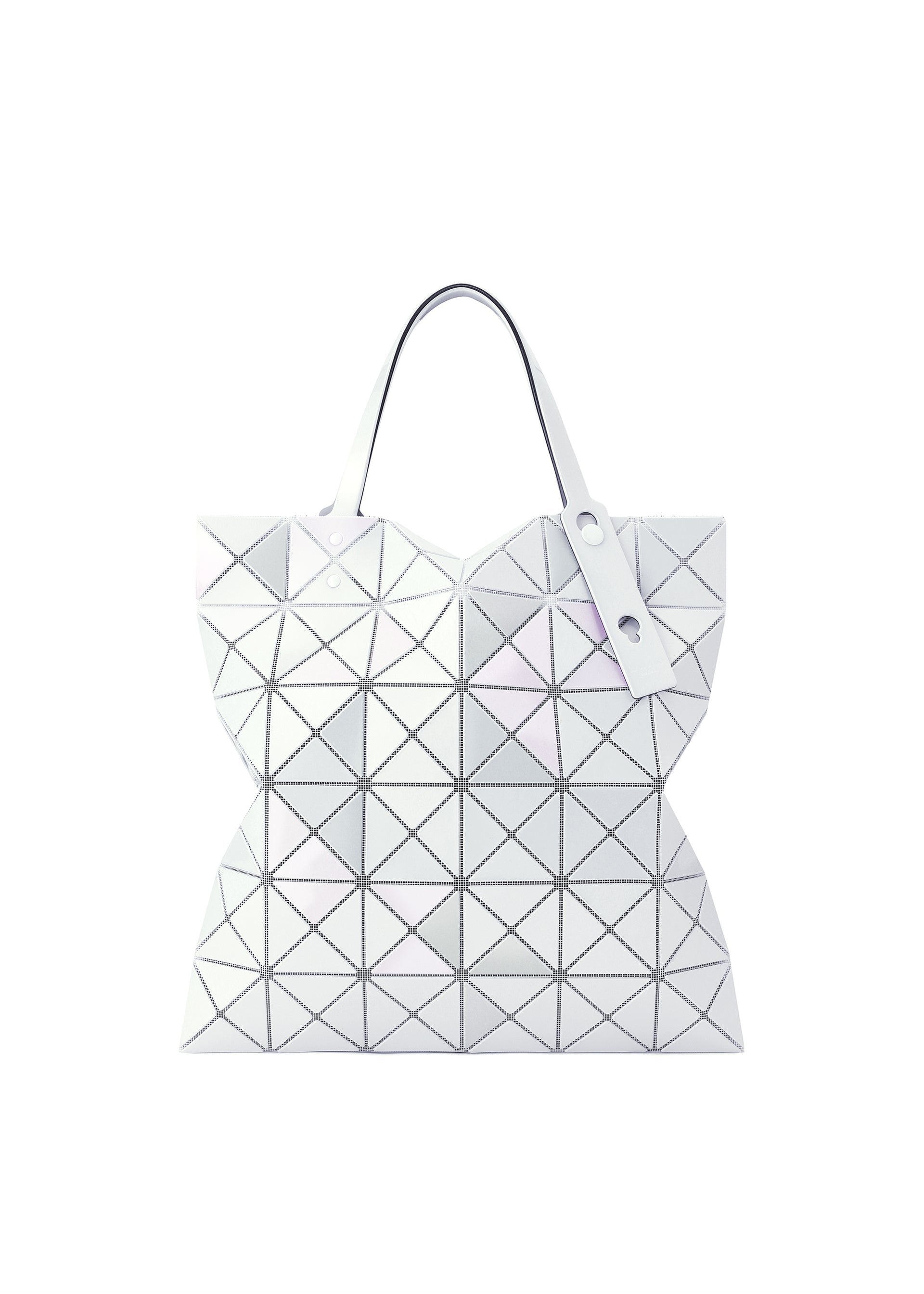 A product shot of the BAO BAO ISSEY MIYAKE LUCENT METALLIC tote in snow white (03).
