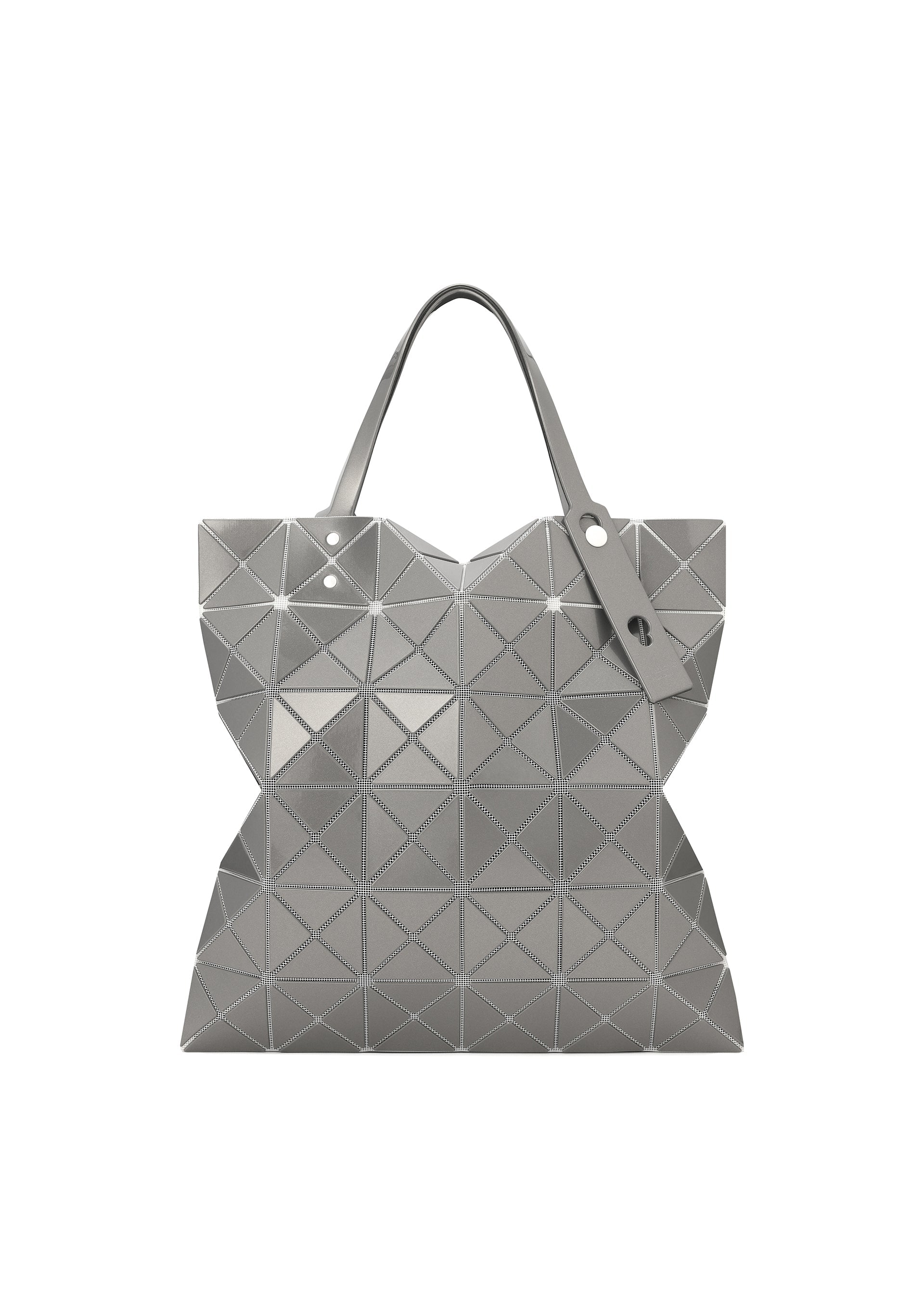 A product shot of the BAO BAO ISSEY MIYAKE LUCENT METALLIC tote in stone grey (09).