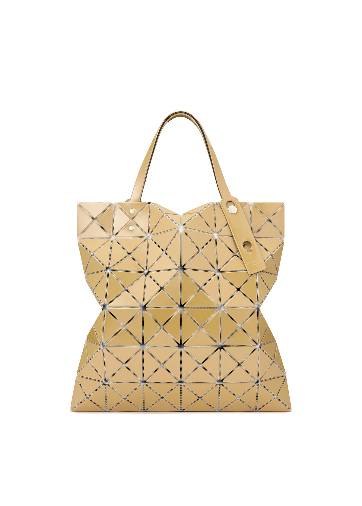 A product shot of the BAO BAO ISSEY MIYAKE LUCENT METALLIC tote in ochre (57).