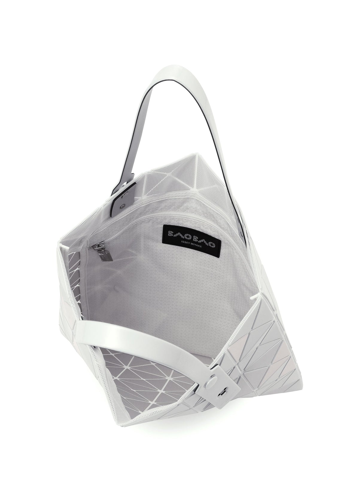A detail shot of the BAO BAO ISSEY MIYAKE LUCENT METALLIC tote.