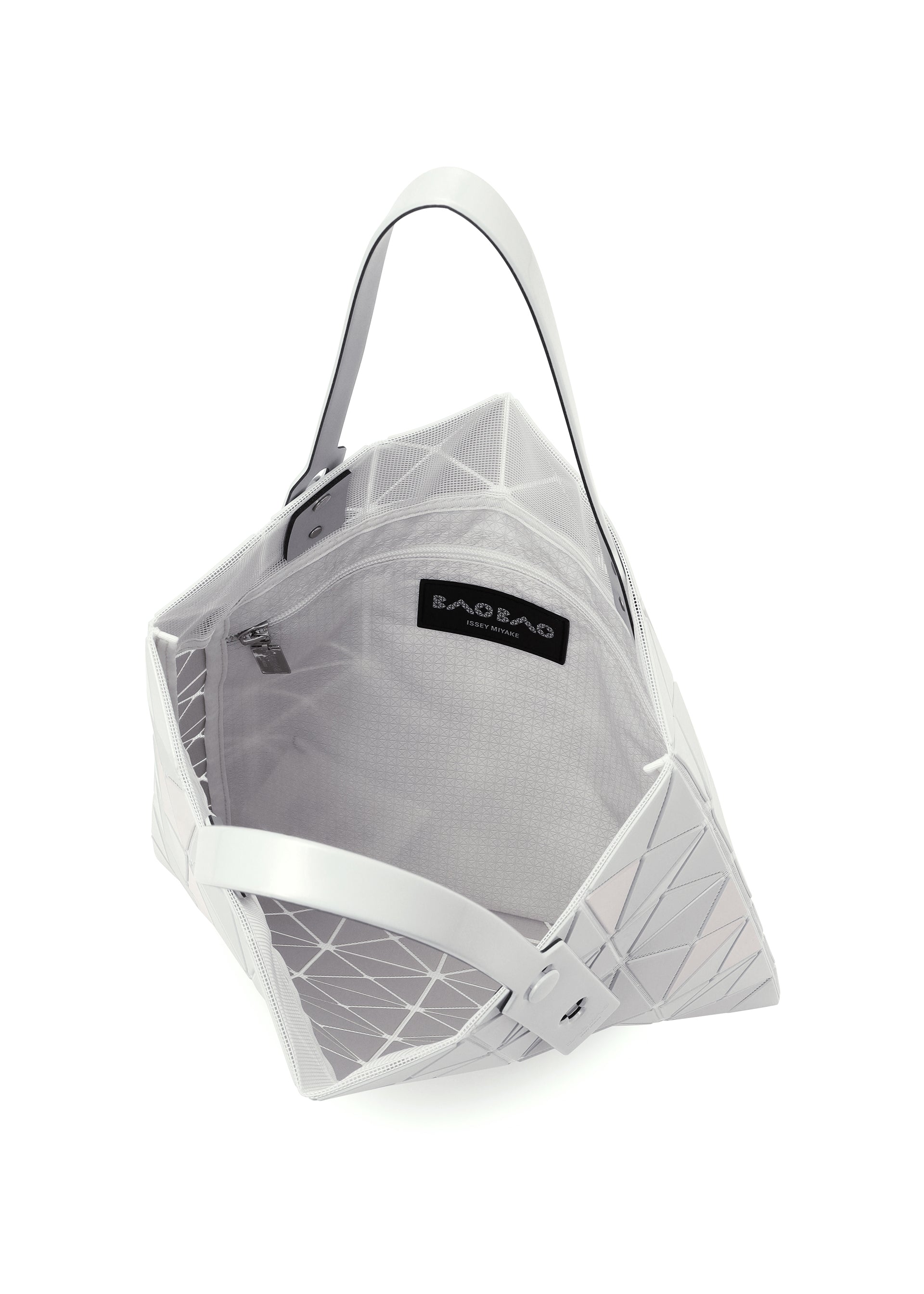 A detail shot of the BAO BAO ISSEY MIYAKE LUCENT METALLIC tote.