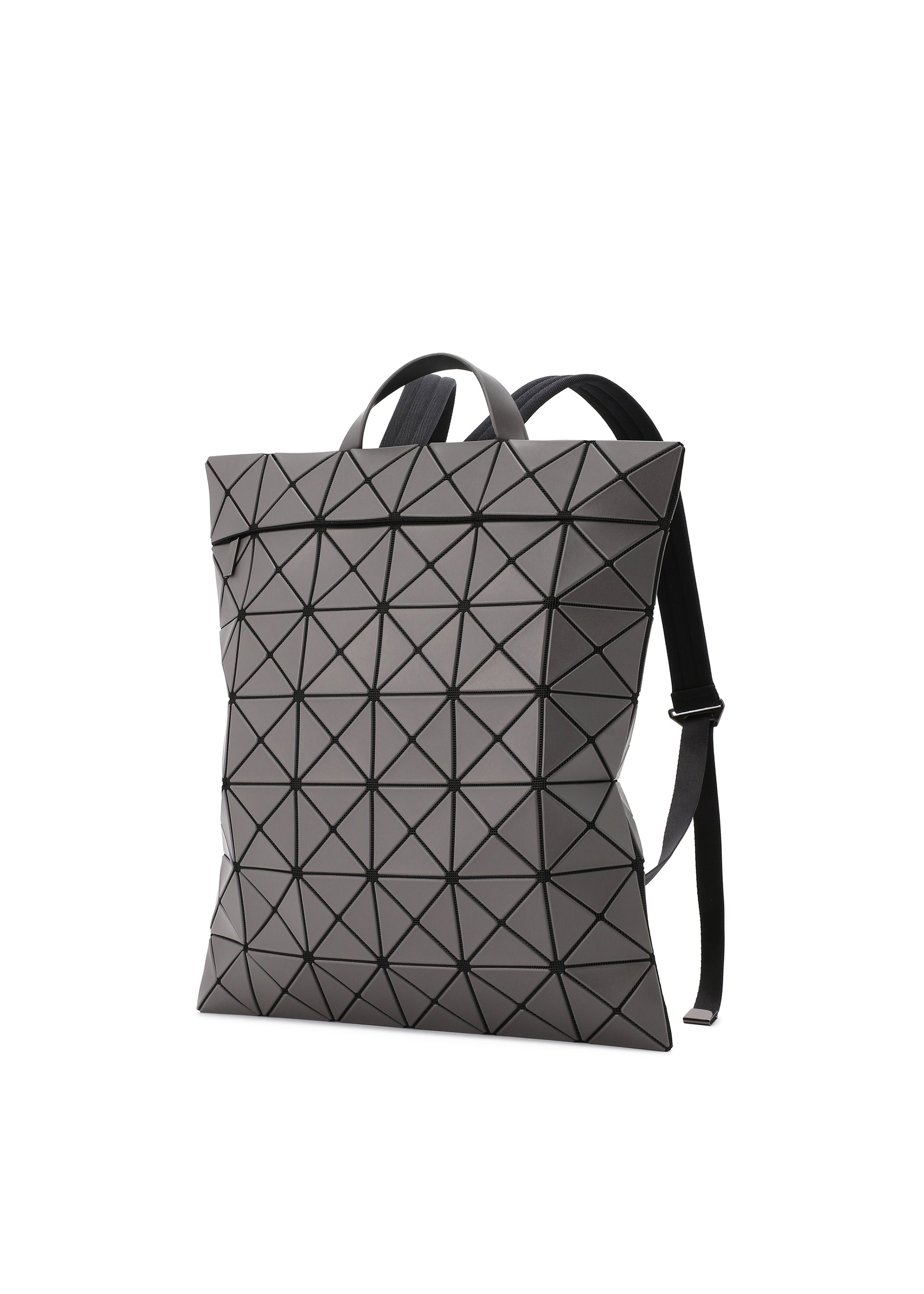A product shot of the BAO BAO ISSEY MIYAKE FLAT PACK backpack in charcoal grey (14).