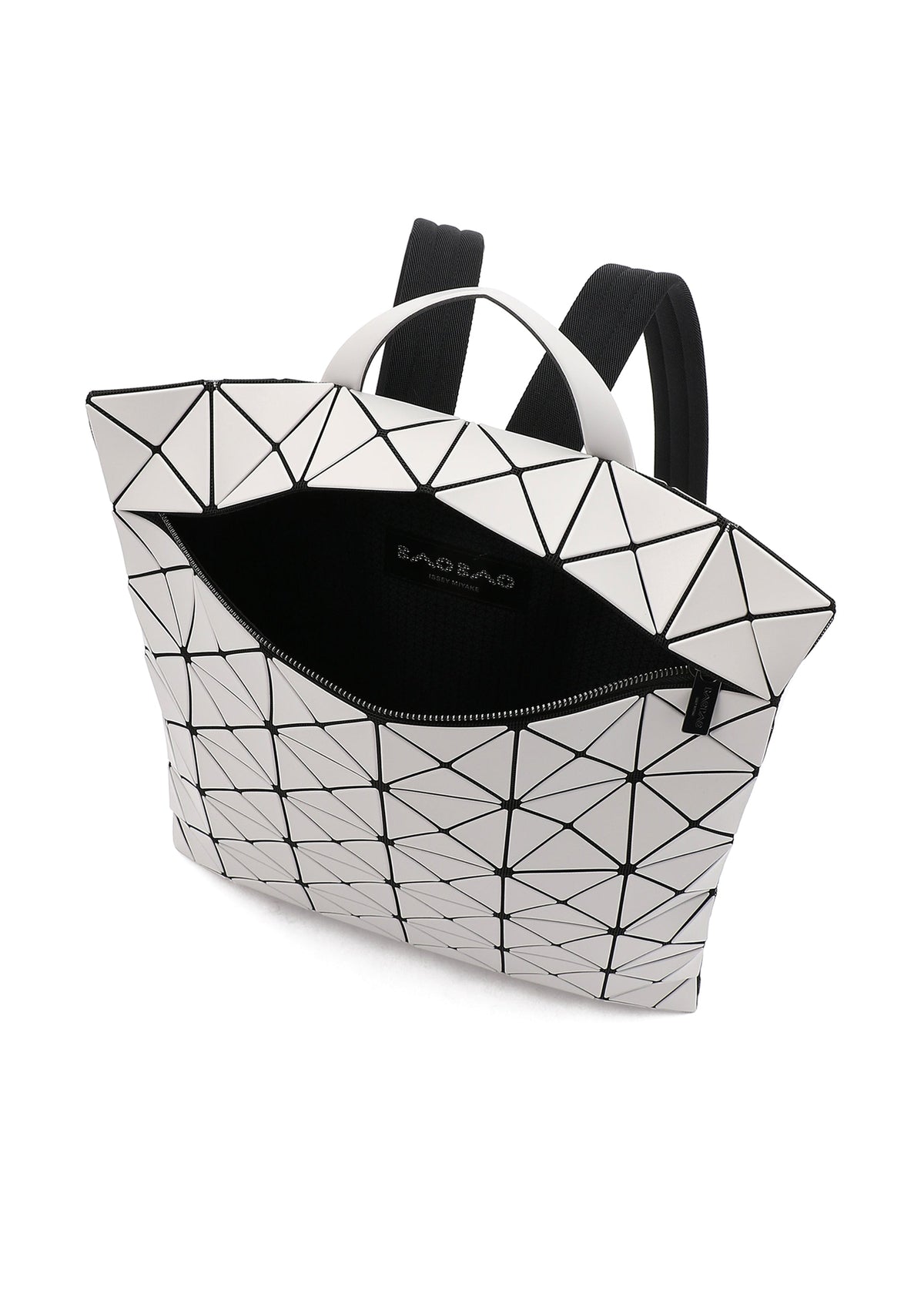 A detail shot of the BAO BAO ISSEY MIYAKE FLAT PACK backpack.