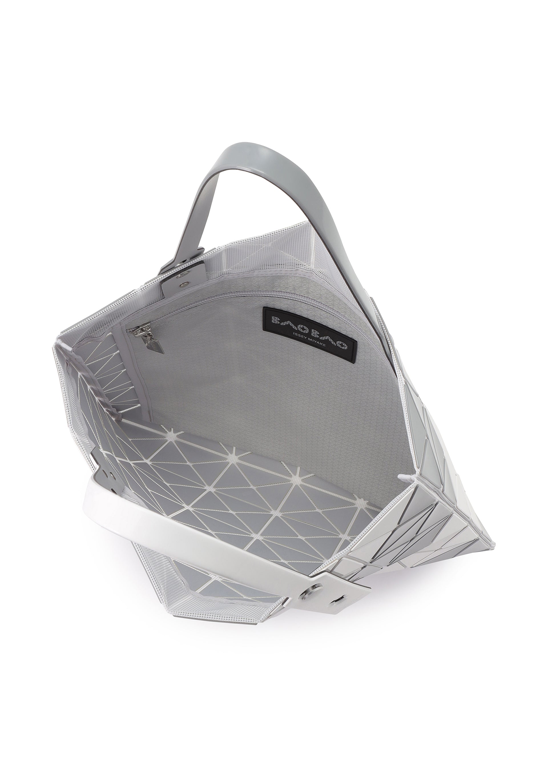 A detail shot of the BAO BAO ISSEY MIYAKE SIGN tote.