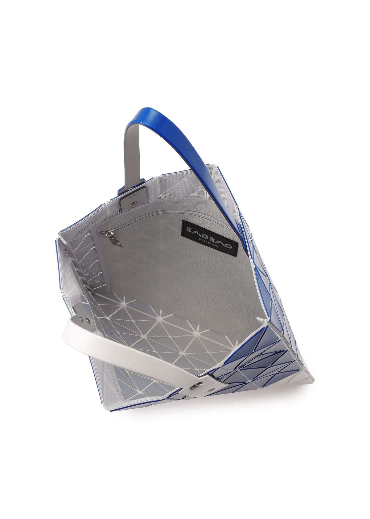 A detail shot of the BAO BAO ISSEY MIYAKE SIGN tote.
