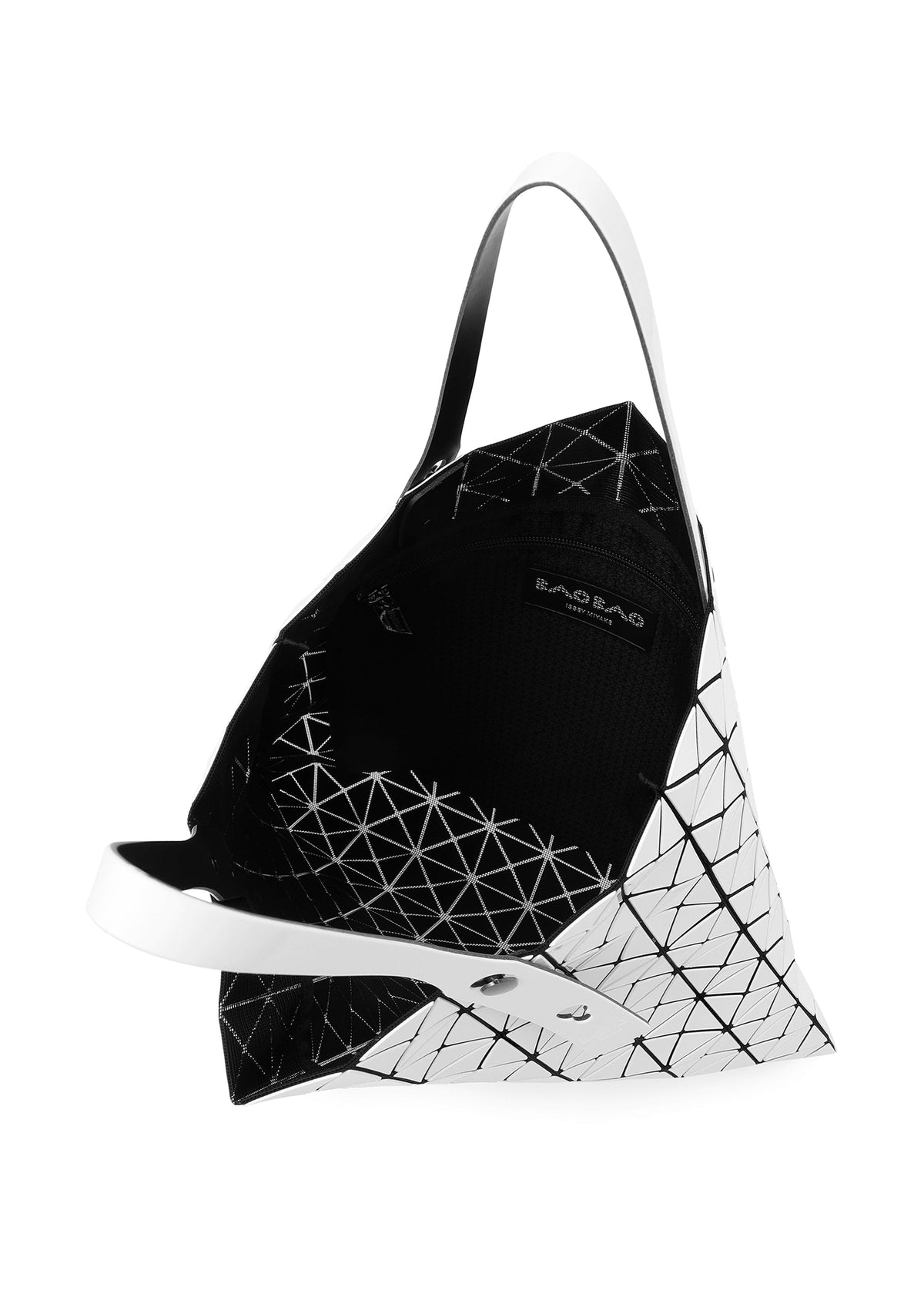 A detail shot of the BAO BAO ISSEY MIYAKE PRISM tote.