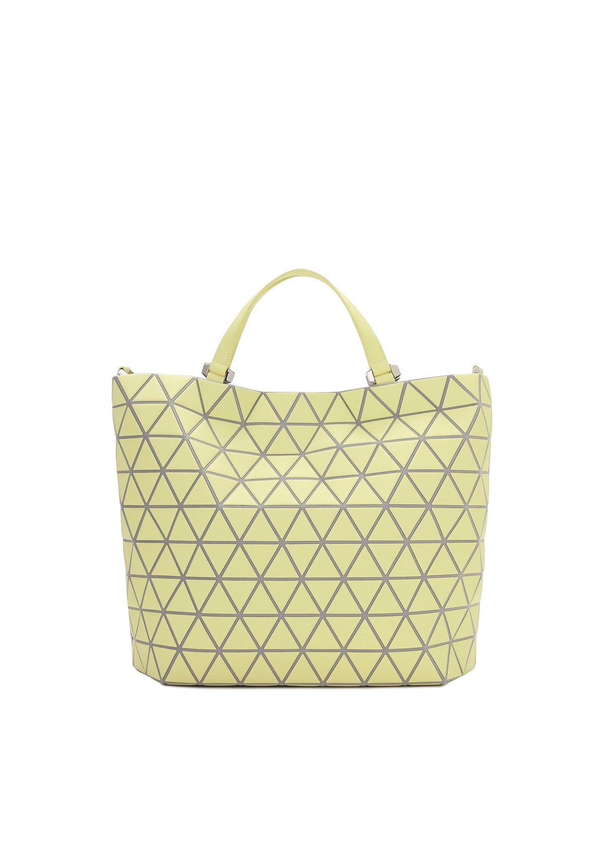A product shot of the BAO BAO ISSEY MIYAKE CRYSTAL MATTE handbag in lime yellow.