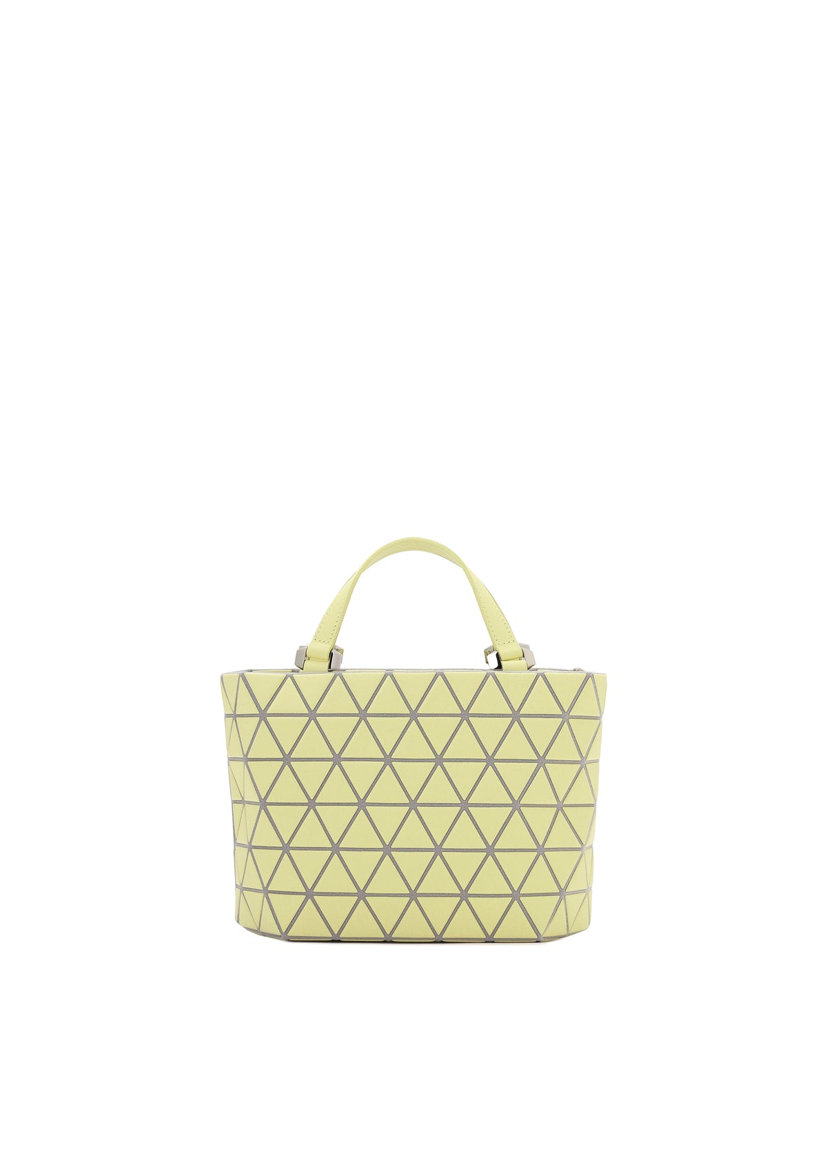 A product shot of the BAO BAO ISSEY MIYAKE CRYSTAL MATTE handbag in lime yellow.