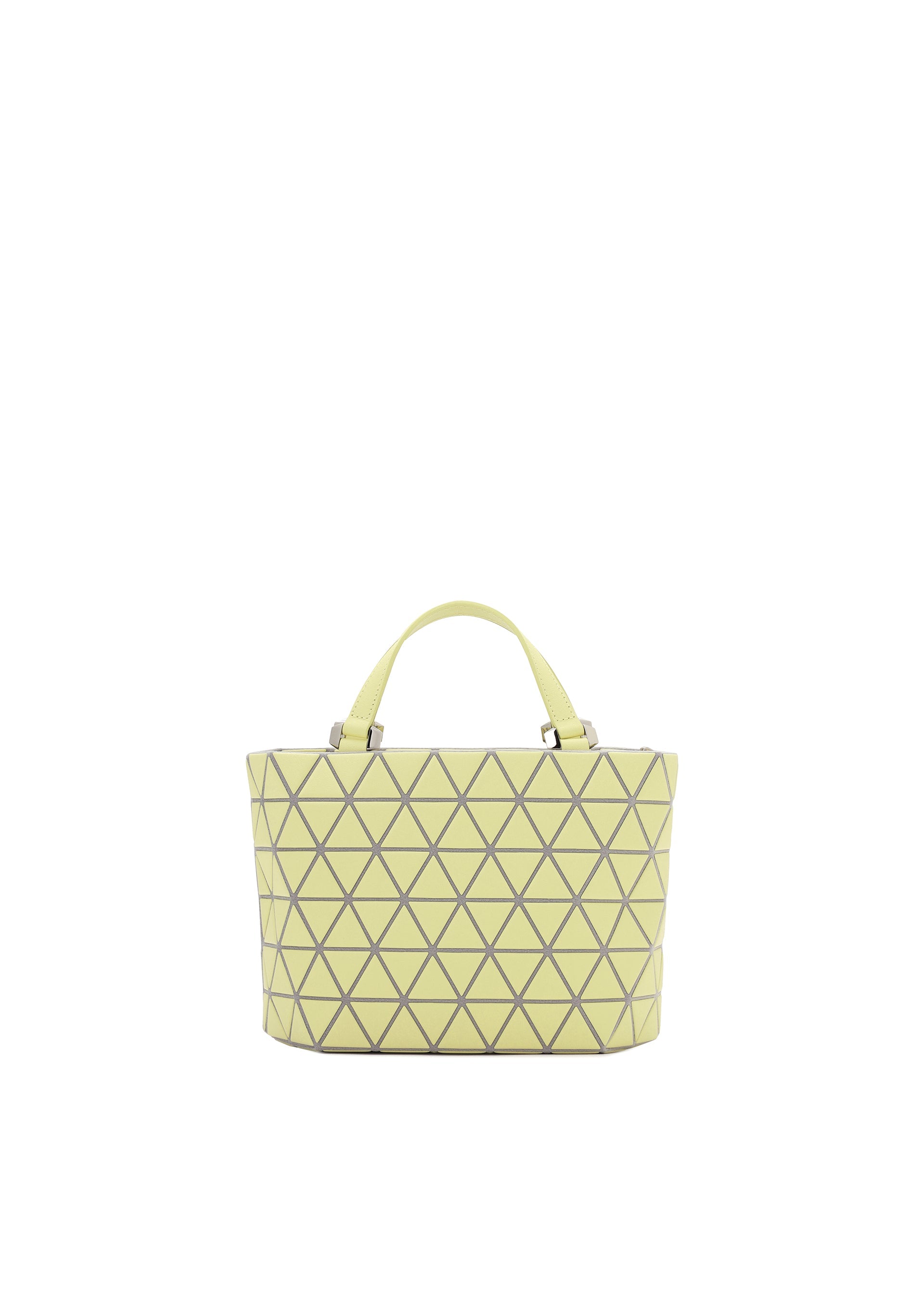 A product shot of the BAO BAO ISSEY MIYAKE CRYSTAL MATTE handbag in lime yellow.