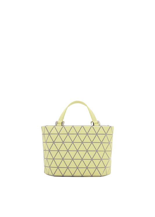 A product shot of the BAO BAO ISSEY MIYAKE CRYSTAL MATTE handbag in lime yellow.