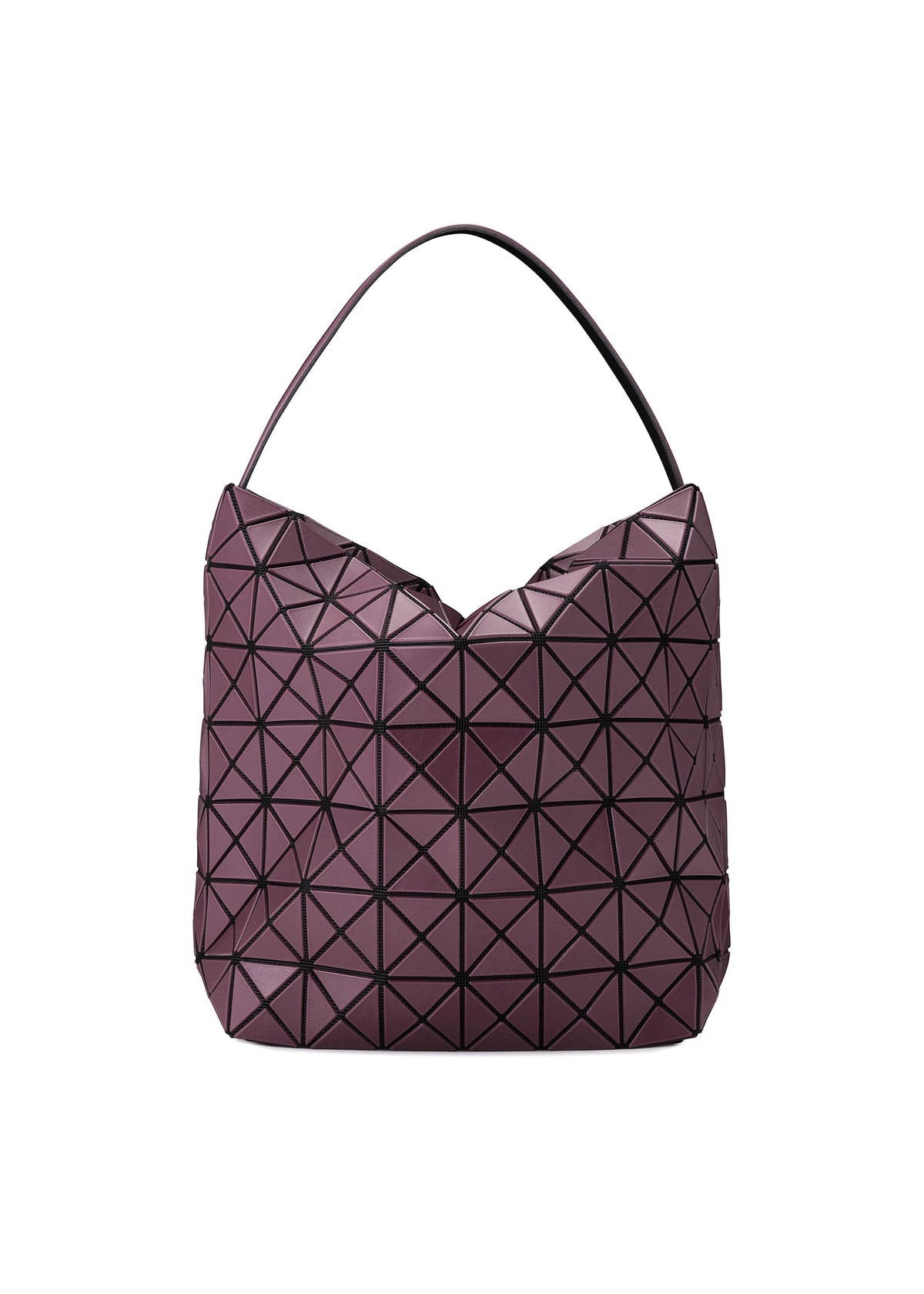 A product shot of the BAO BAO ISSEY MIYAKE VALLEY handbag in burgundy.