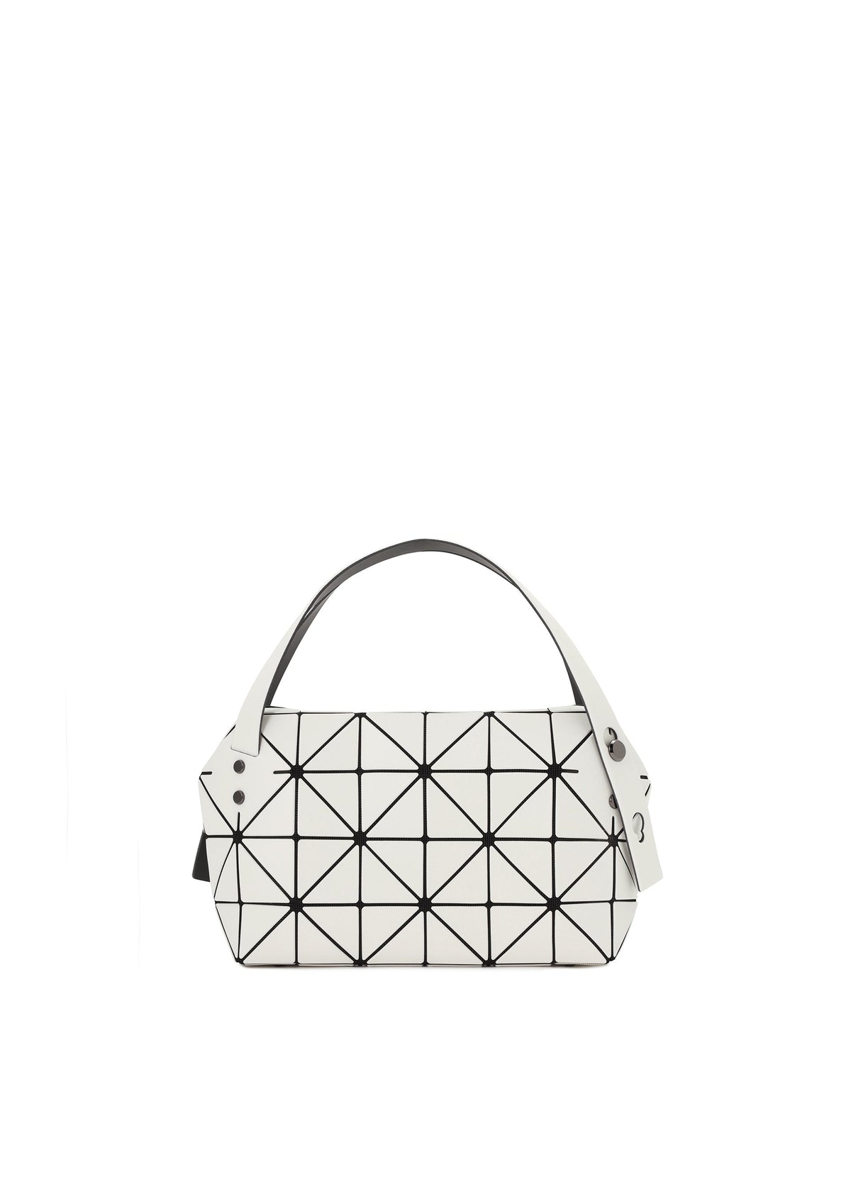 A product shot of the BAO BAO ISSEY MIYAKE BOSTON handbag in off white.