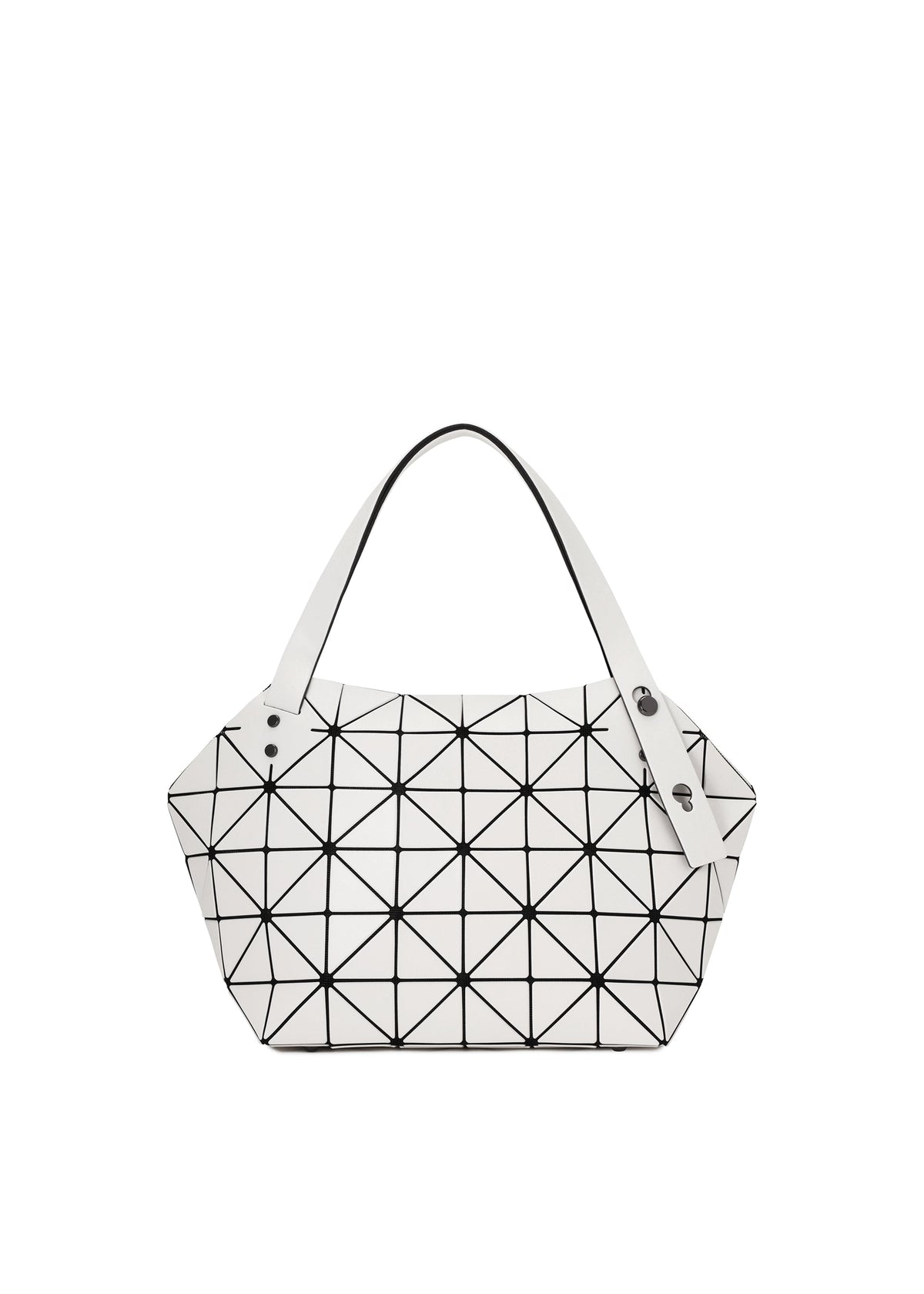 A product shot of the BAO BAO ISSEY MIYAKE BOSTON handbag in off white.