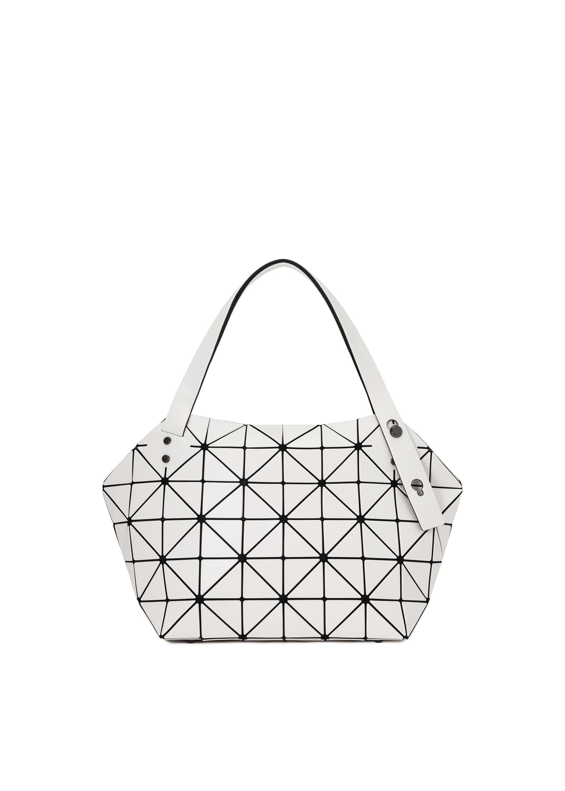 A product shot of the BAO BAO ISSEY MIYAKE BOSTON handbag in off white.