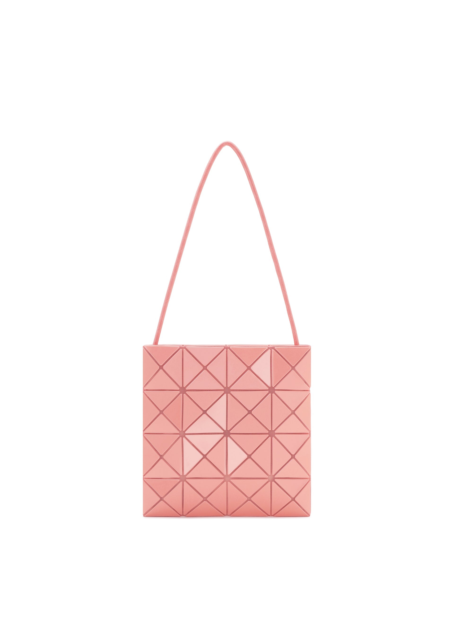 A product shot of the BAO BAO ISSEY MIYAKE LUCENT ONE-TONE shoulder bag in sunset coral.