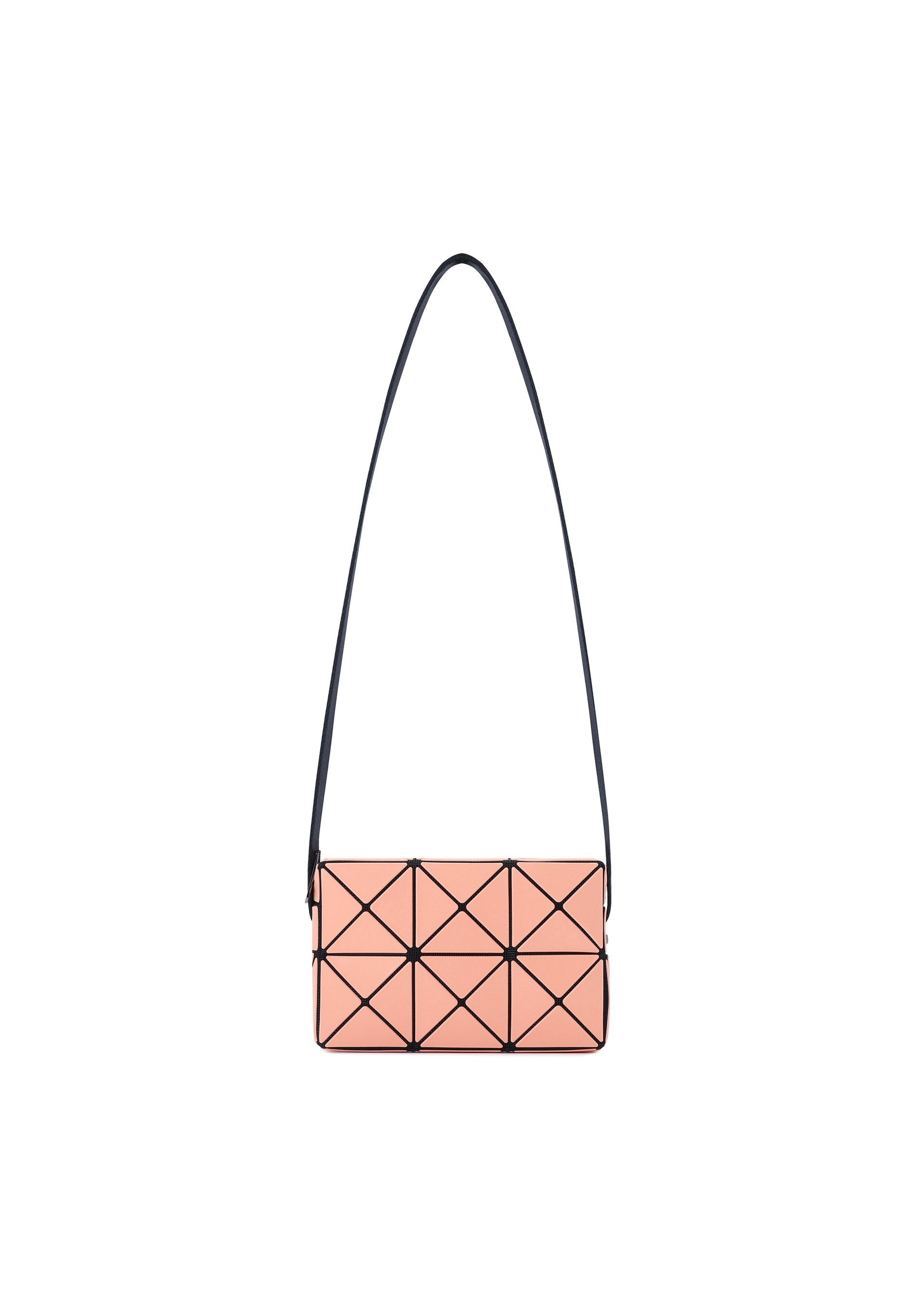 A product shot of the BAO BAO ISSEY MIYAKE CUBOID shoulder bag in coral orange.