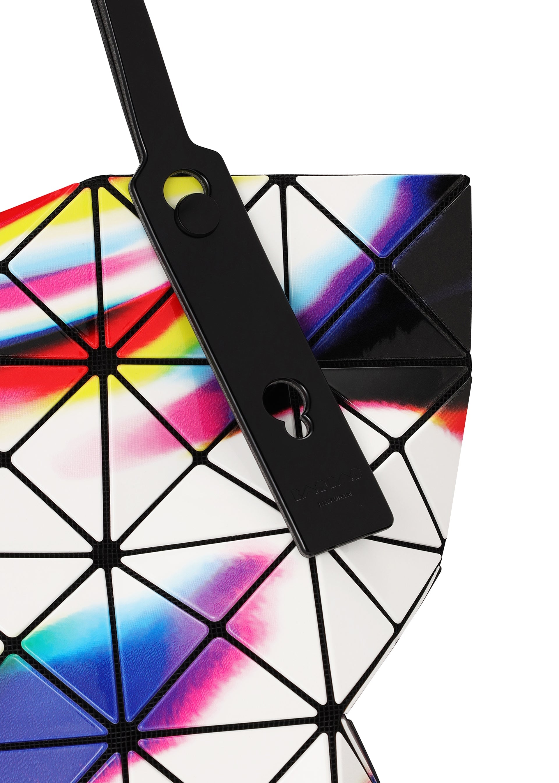 A detail shot of the BAO BAO ISSEY MIYAKE WARP tote.