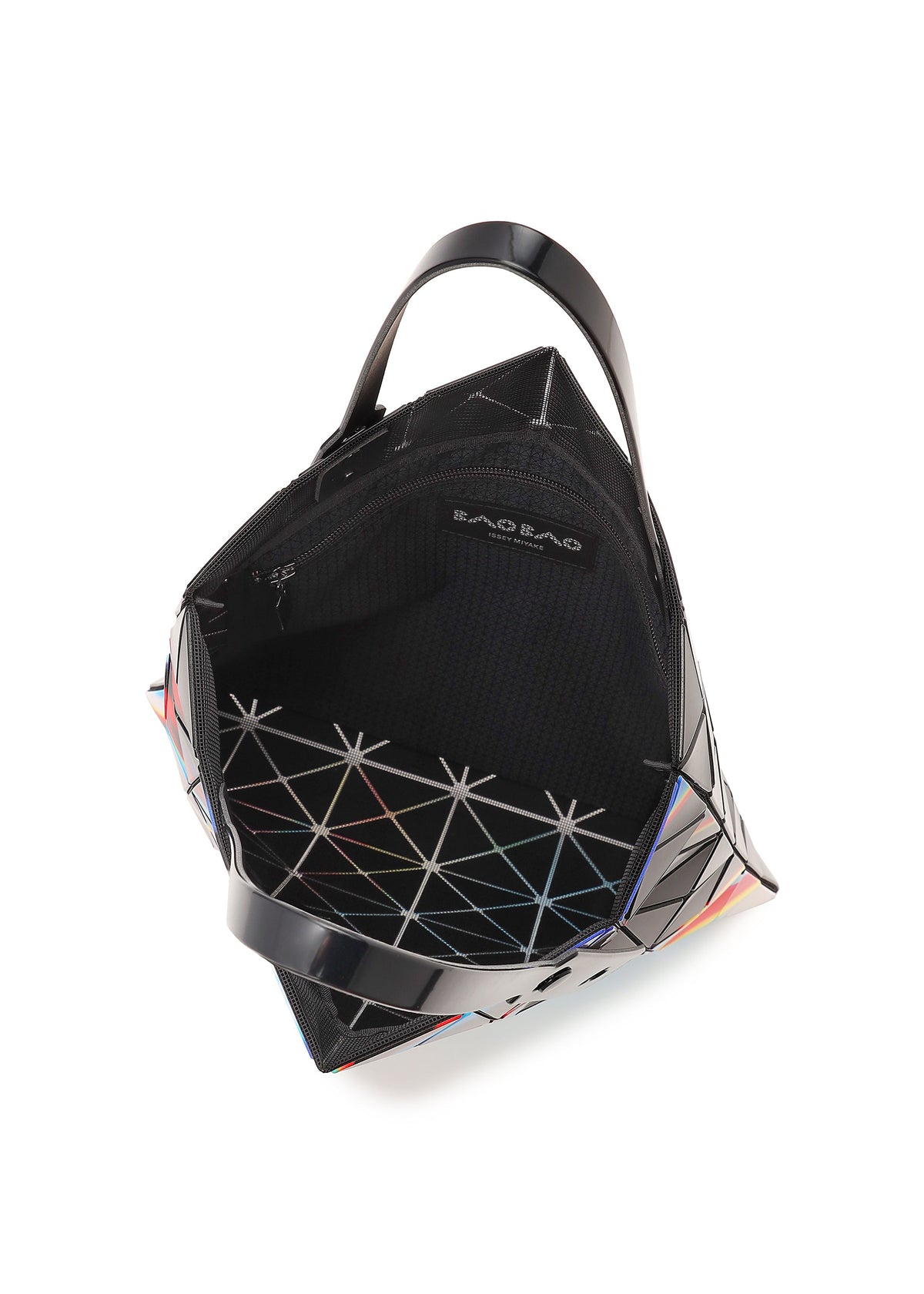 A detail shot of the BAO BAO ISSEY MIYAKE WARP tote.