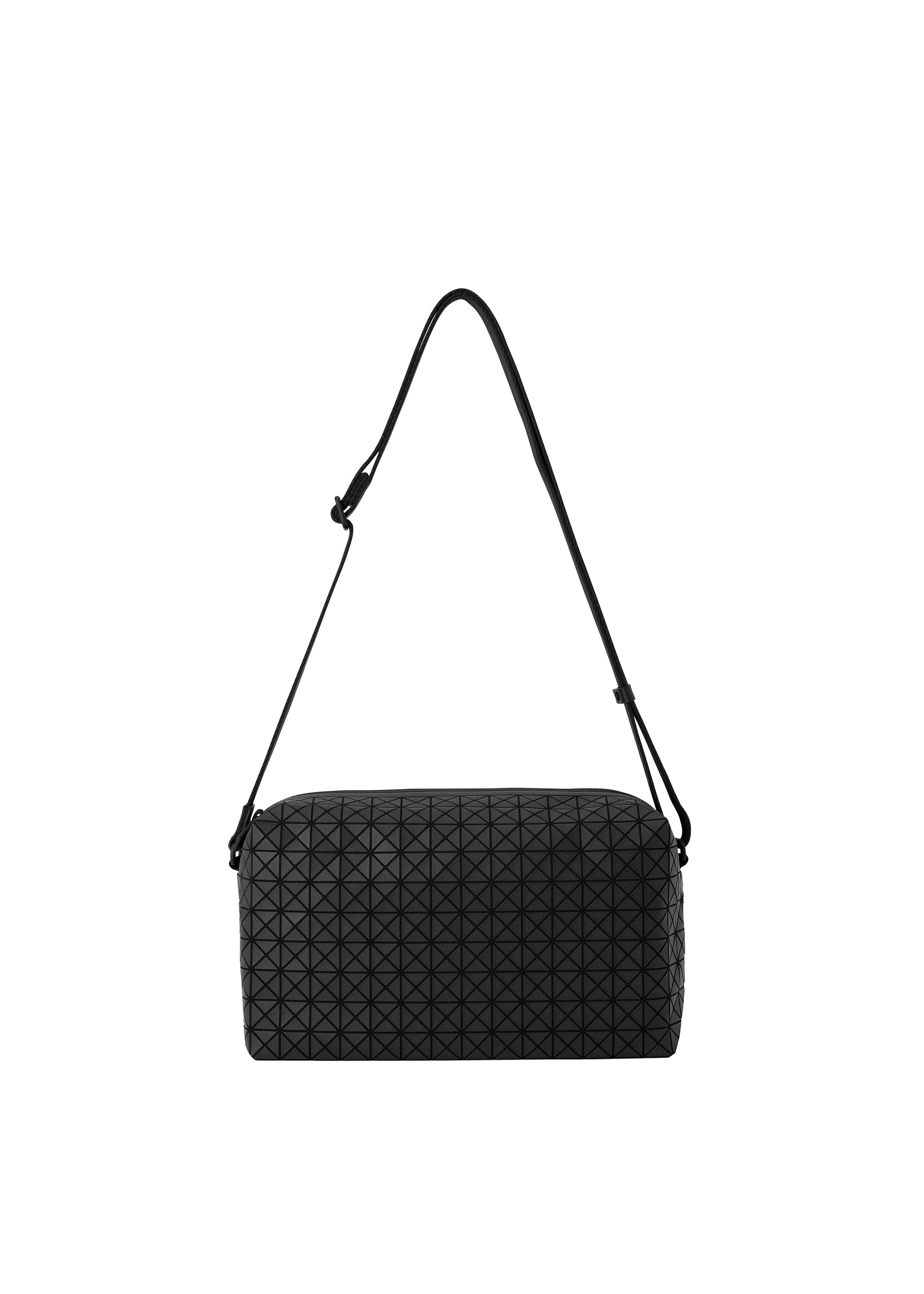 A product shot of the BAO BAO ISSEY MIYAKE SADDLE BAG shoulder bag in matte black.