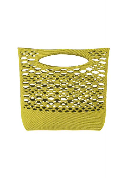A product shot of the GOOD GOODS ISSEY MIYAKE MOKKO BASKET bag in bamboo green x olive green (68).