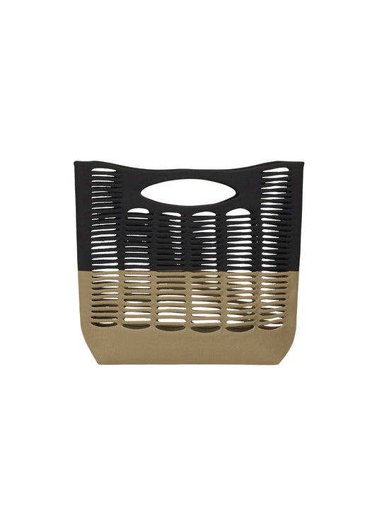 A product shot of the GOOD GOODS ISSEY MIYAKE MOKKO BI COLOR bag in black x khaki.